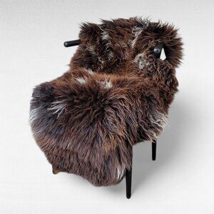 Genuine Sheepskin Rug XXL Thick Lofty Natural Spotted Brown 53" x 30"